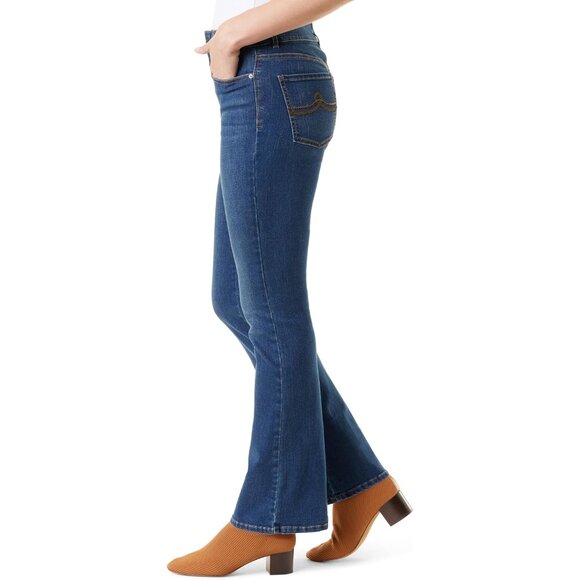 Women's High Rise Boot Cut Jeans Tummy Control Stretch Denim with Pockets - Picture 2 of 3